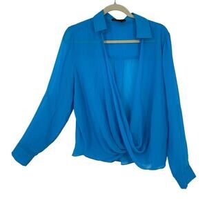 BCBGMAXAZRIA Sheer Chiffon Wrap Topper Women size XL Light Blue Long Sleeves